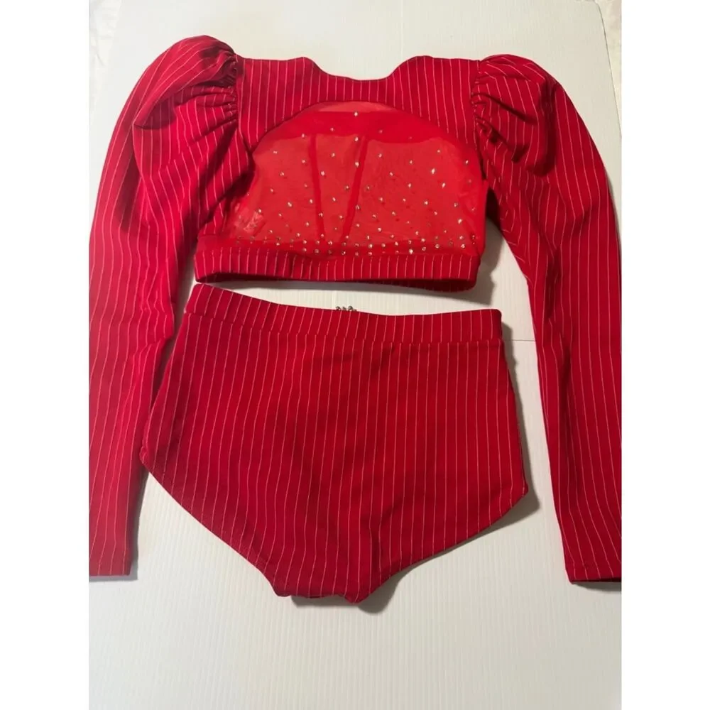 Weissman Dance Costume red pinstripe menswear tux suit Spotlight 16760 LC child